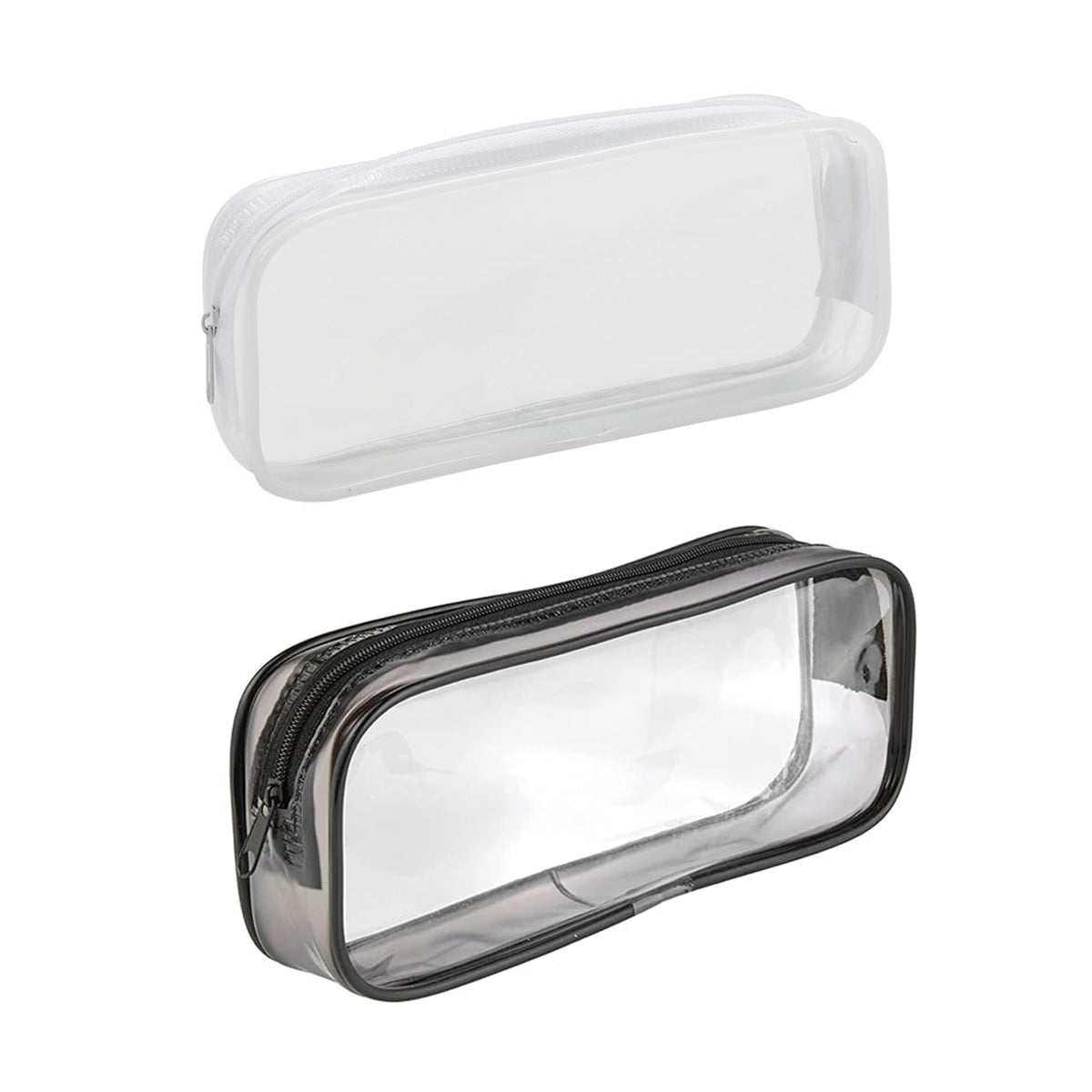 8 Pcs Transparent Pencil Case Set Waterproof PVC Black/White Zips
