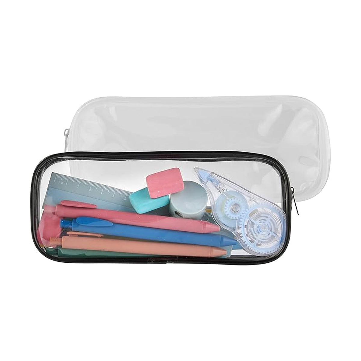 8 Pcs Transparent Pencil Case Set Waterproof PVC Black/White Zips