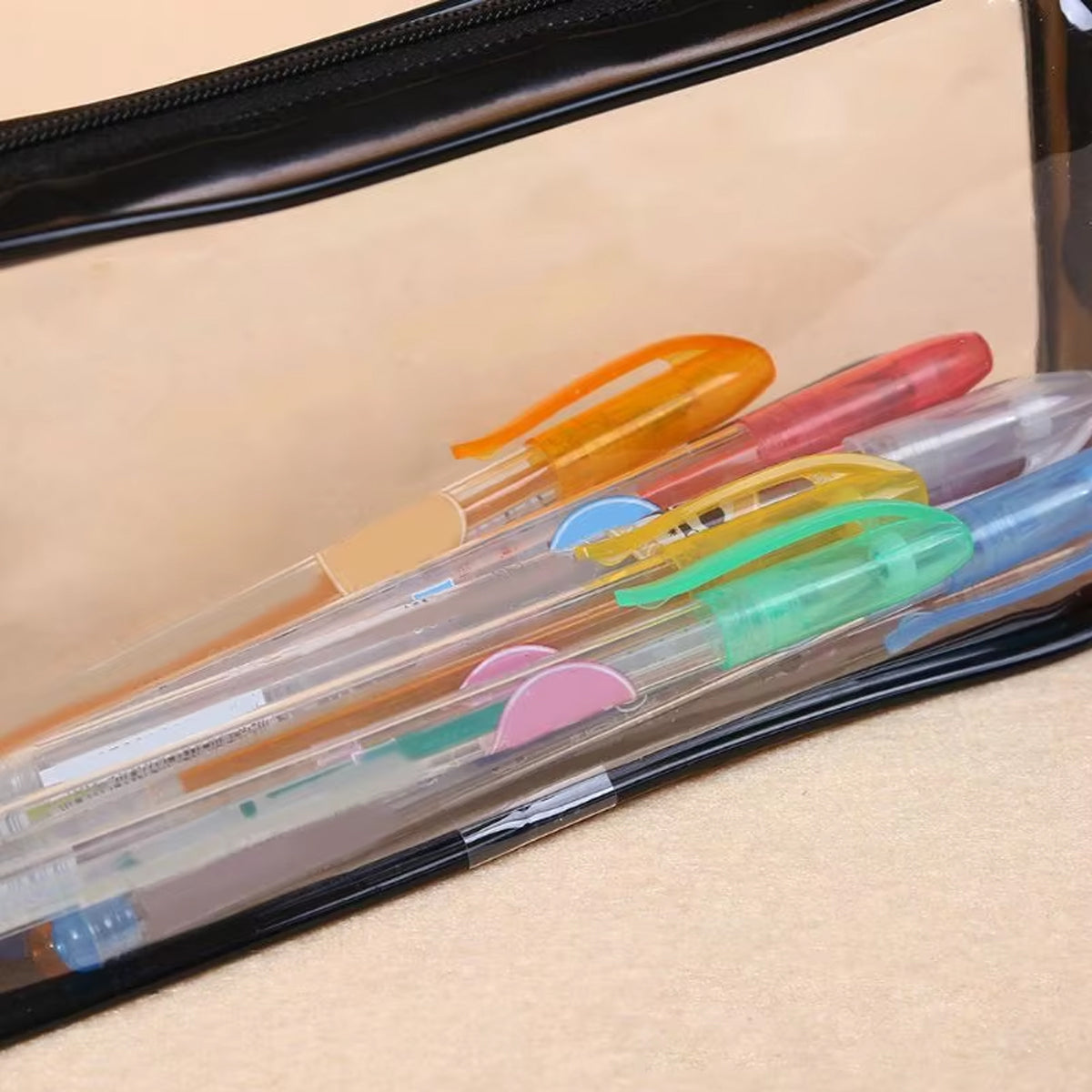 8 Pcs Transparent Pencil Case Set Waterproof PVC Black/White Zips