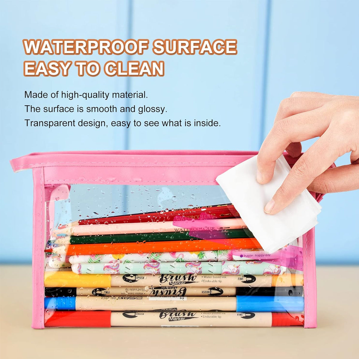 2 Pcs Transparent PVC Pencil Case with Colourful Zipper
