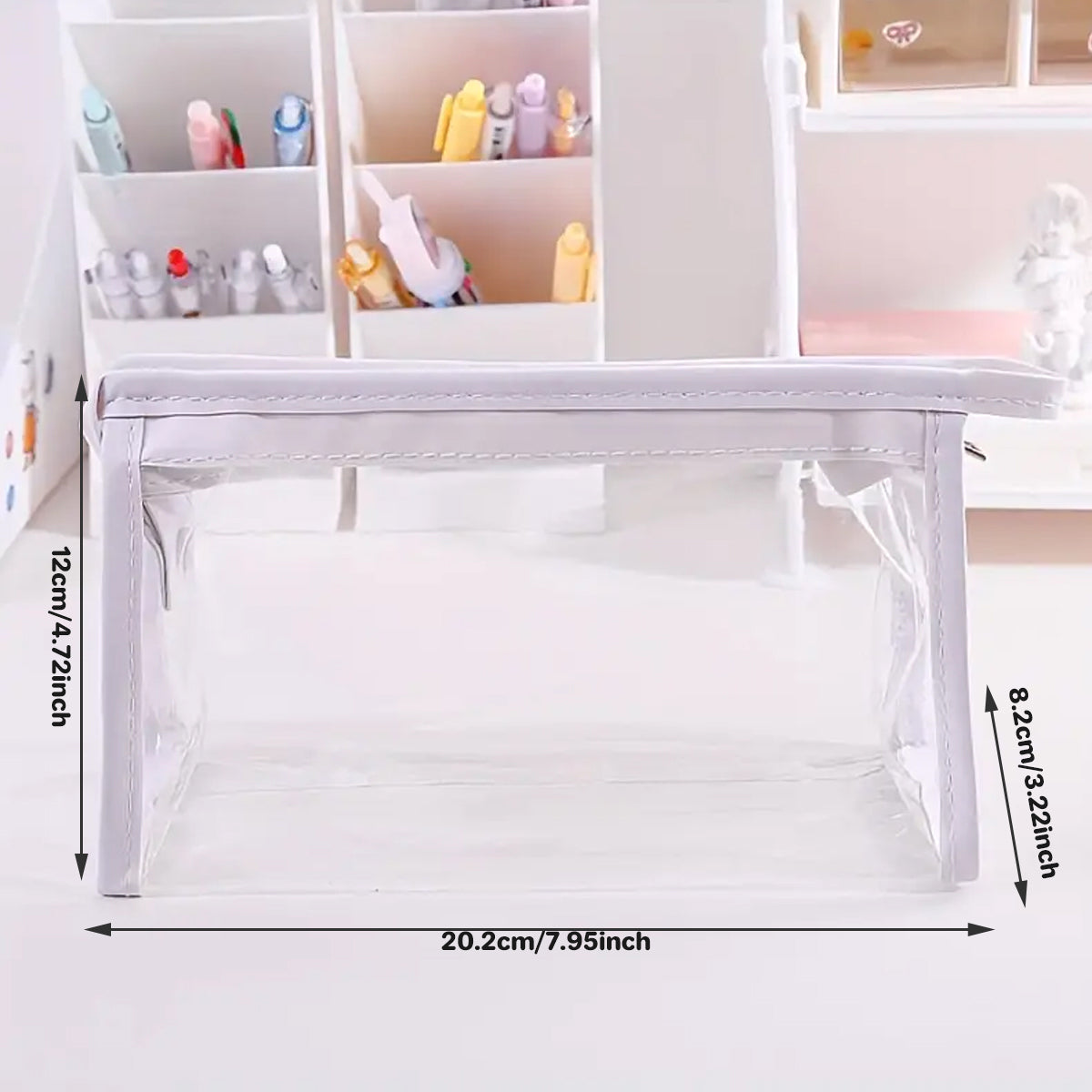 2 Pcs Transparent PVC Pencil Case with Colourful Zipper