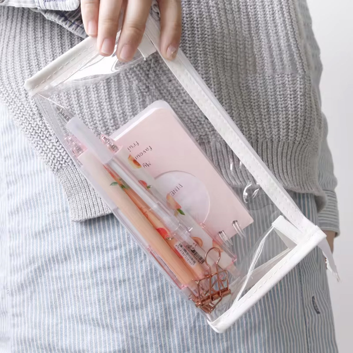 2 Pcs Transparent PVC Pencil Case with Colourful Zipper