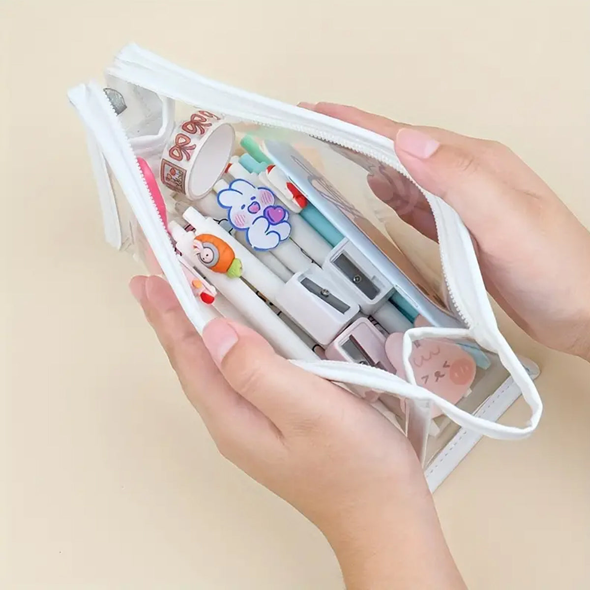 2 Pcs Transparent PVC Pencil Case with Colourful Zipper
