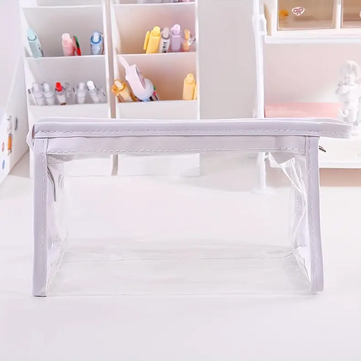 2 Pcs Transparent PVC Pencil Case with Colourful Zipper