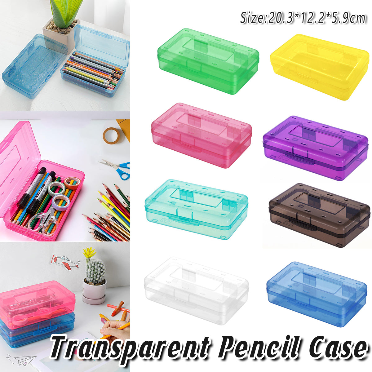 Transparent PP Plastic Pencil Case Large Capacity Multifunctional