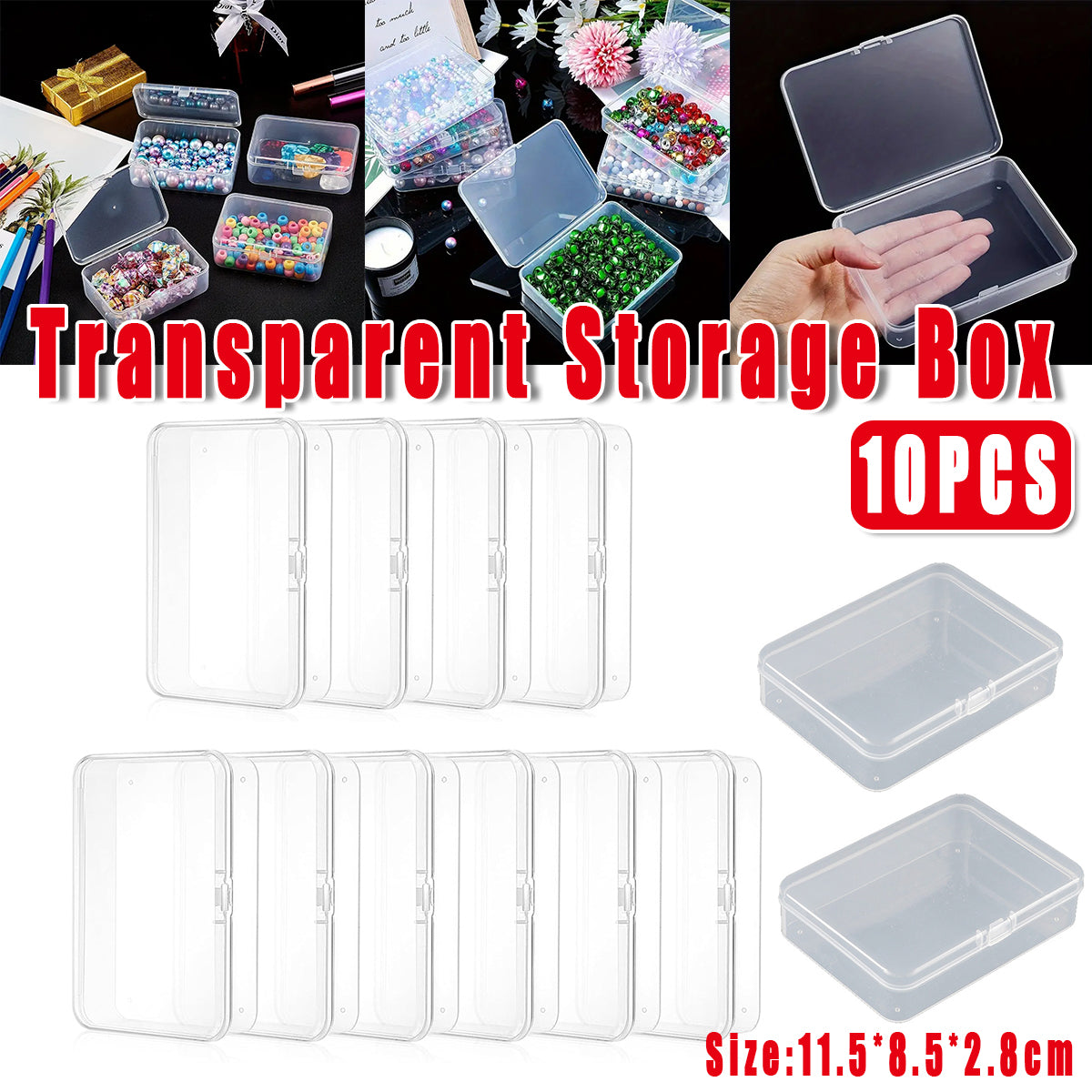 10 Pcs Clear PP Plastic Storage Boxes with Lid