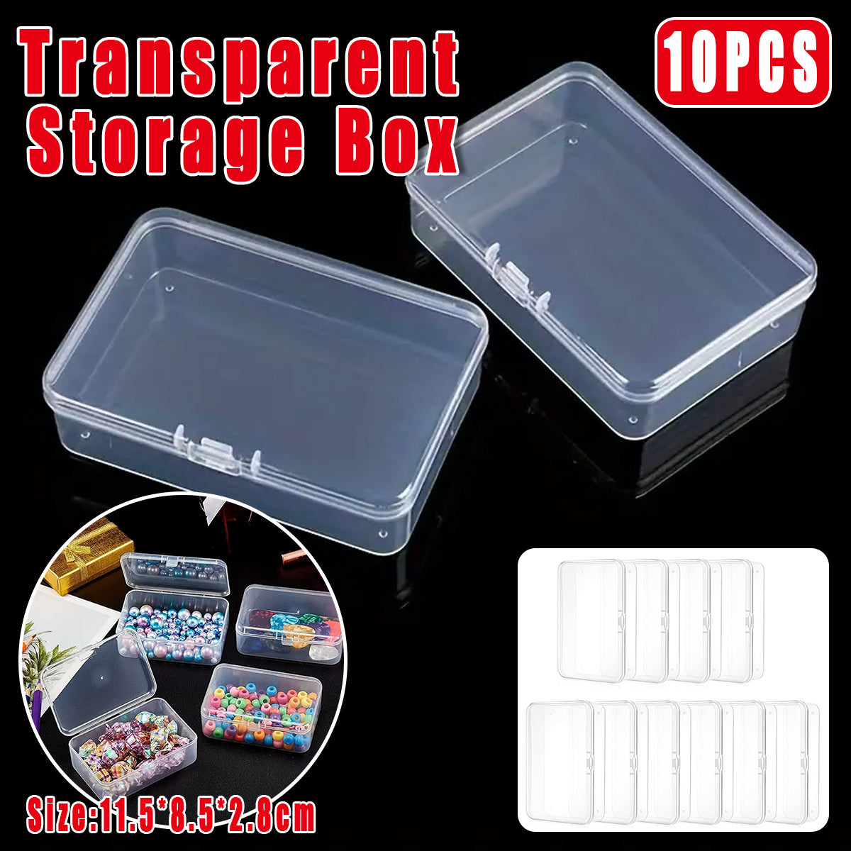 10 Pcs Clear PP Plastic Storage Boxes with Lid