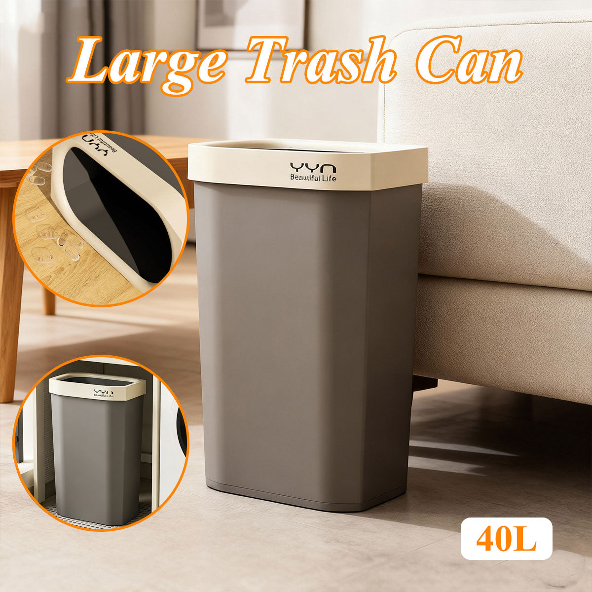 40L Slim Open-Top Waste Bin for Kitchen