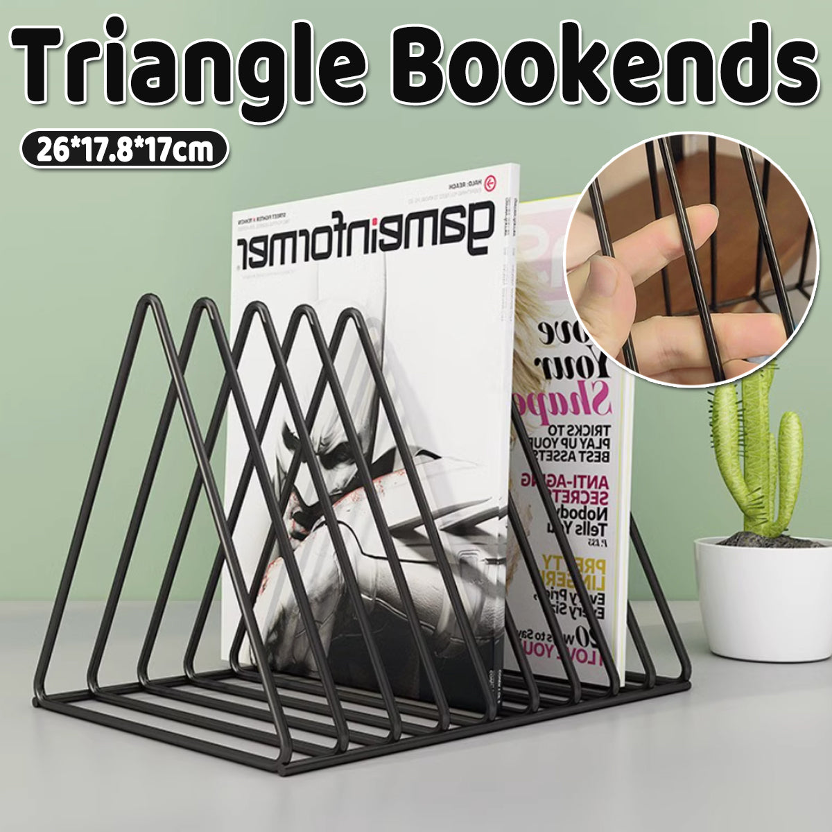 Iron Art Triangular Book Stand Desktop Bookshelf Organizer