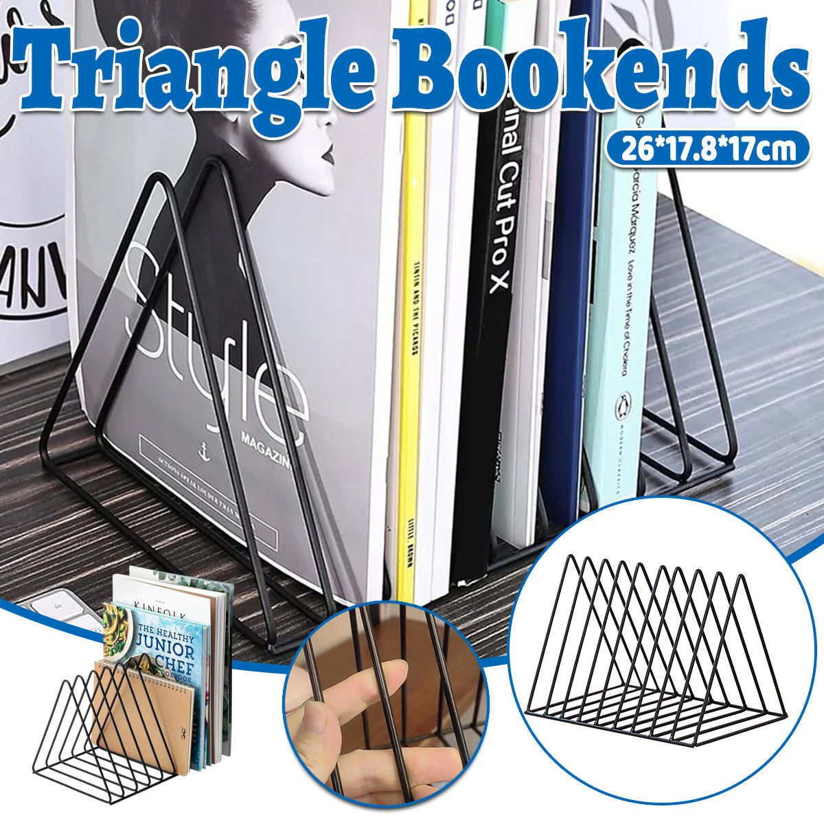 Iron Art Triangular Book Stand Desktop Bookshelf Organizer