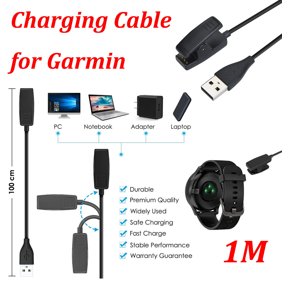 USB Charging Cable for Garmin Forerunner