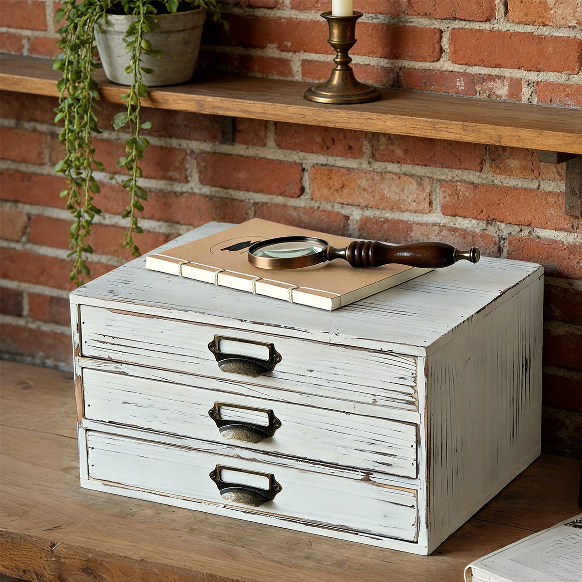 Vintage Solid Wood 3-Drawer Storage Organiser