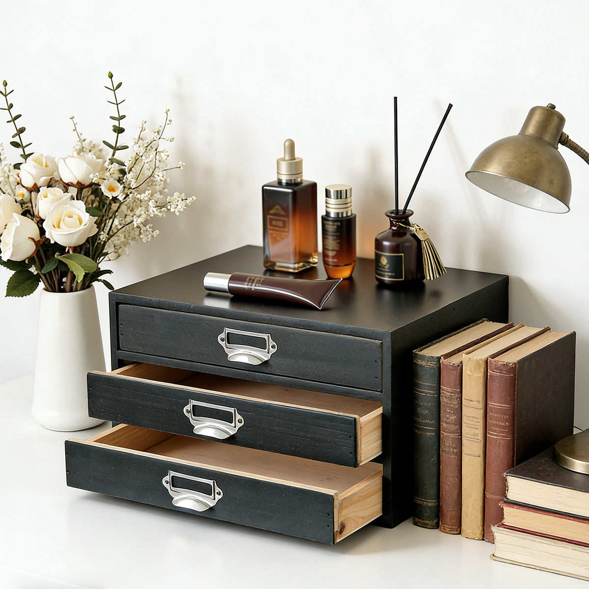 Vintage Solid Wood 3-Drawer Storage Organiser