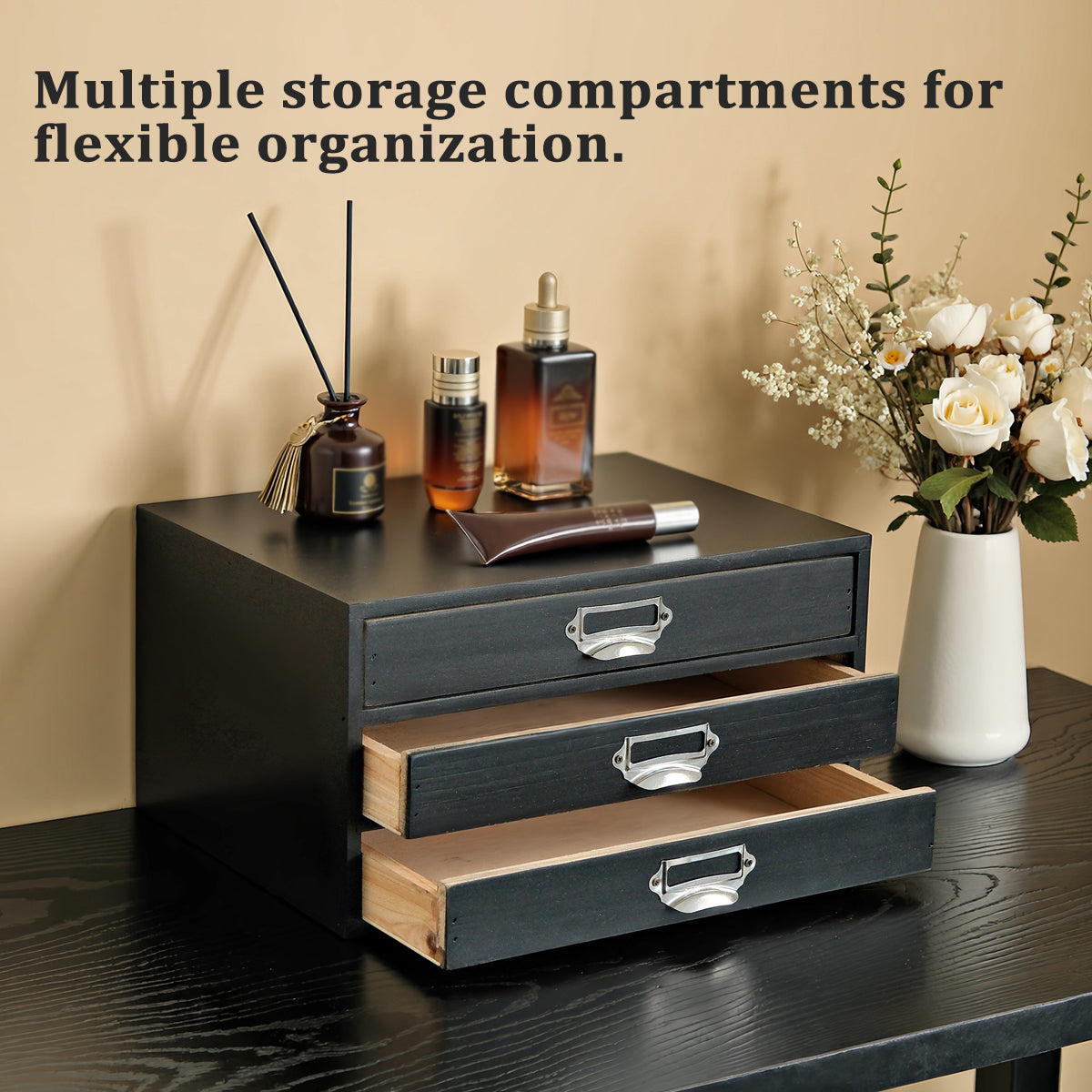 Vintage Solid Wood 3-Drawer Storage Organiser