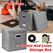 Linen Fabric Vinyl Record Storage Box with Lid