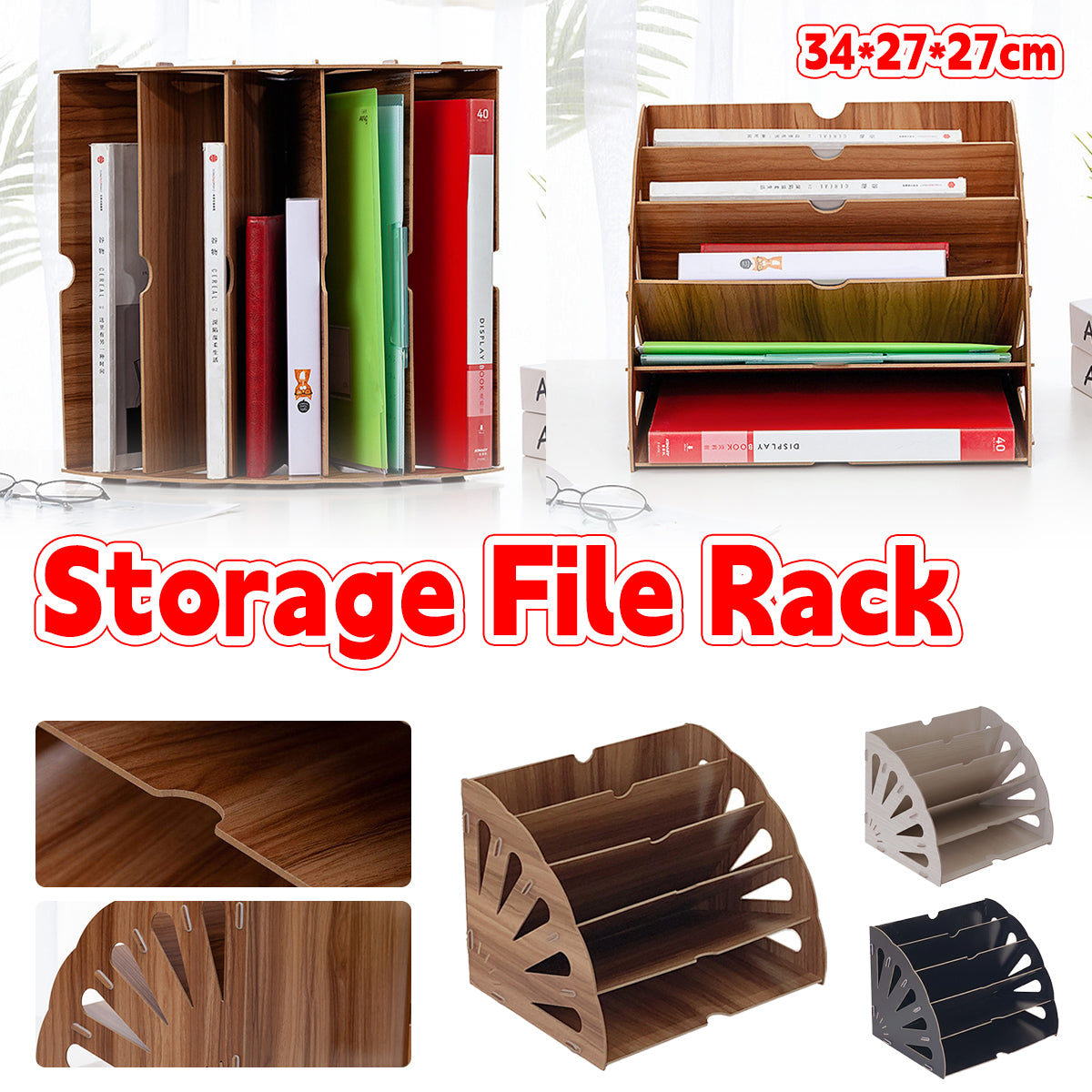 Multi Tier Fan Shaped Wood Desktop Storage Box