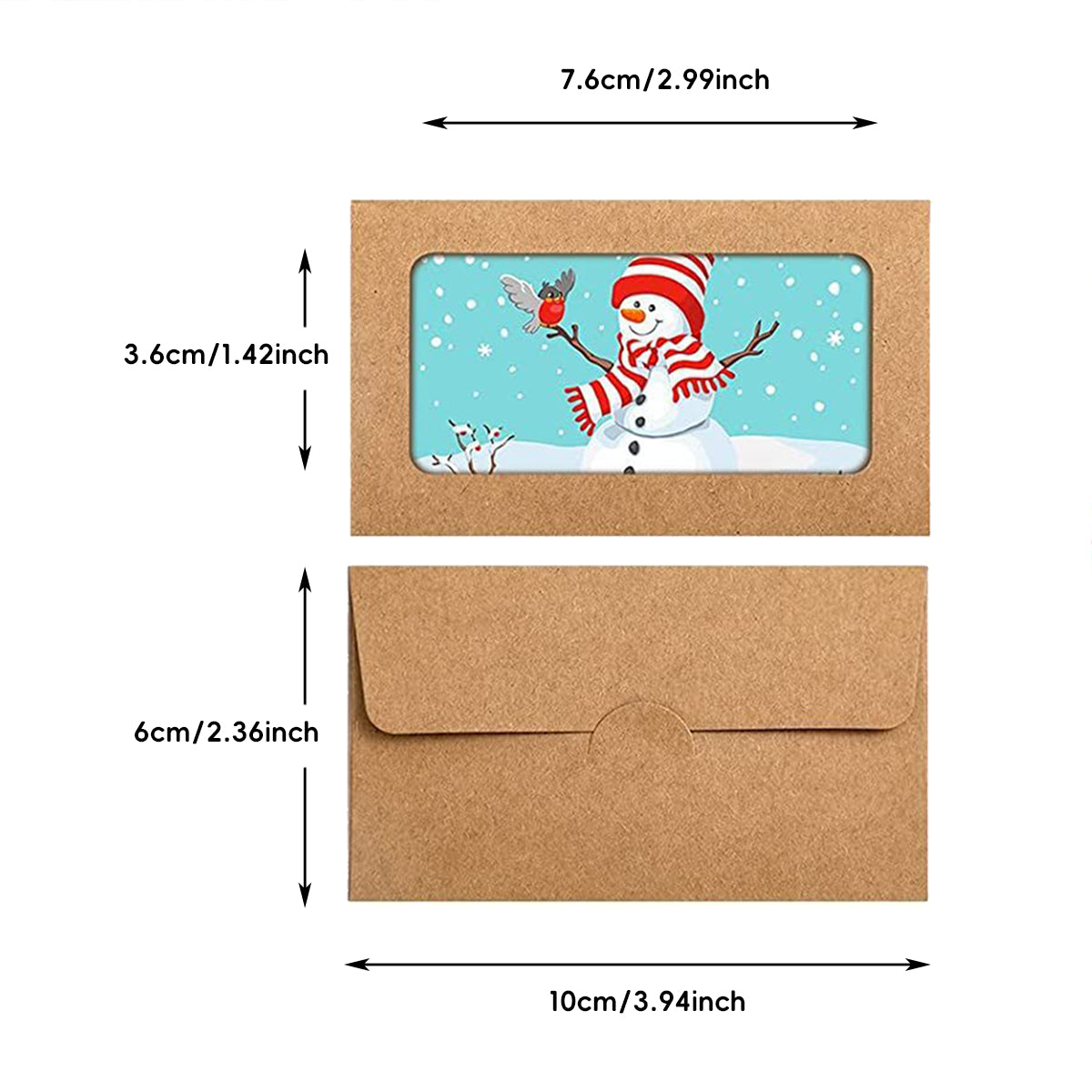 100 Pcs Kraft Window Envelopes Self-Seal