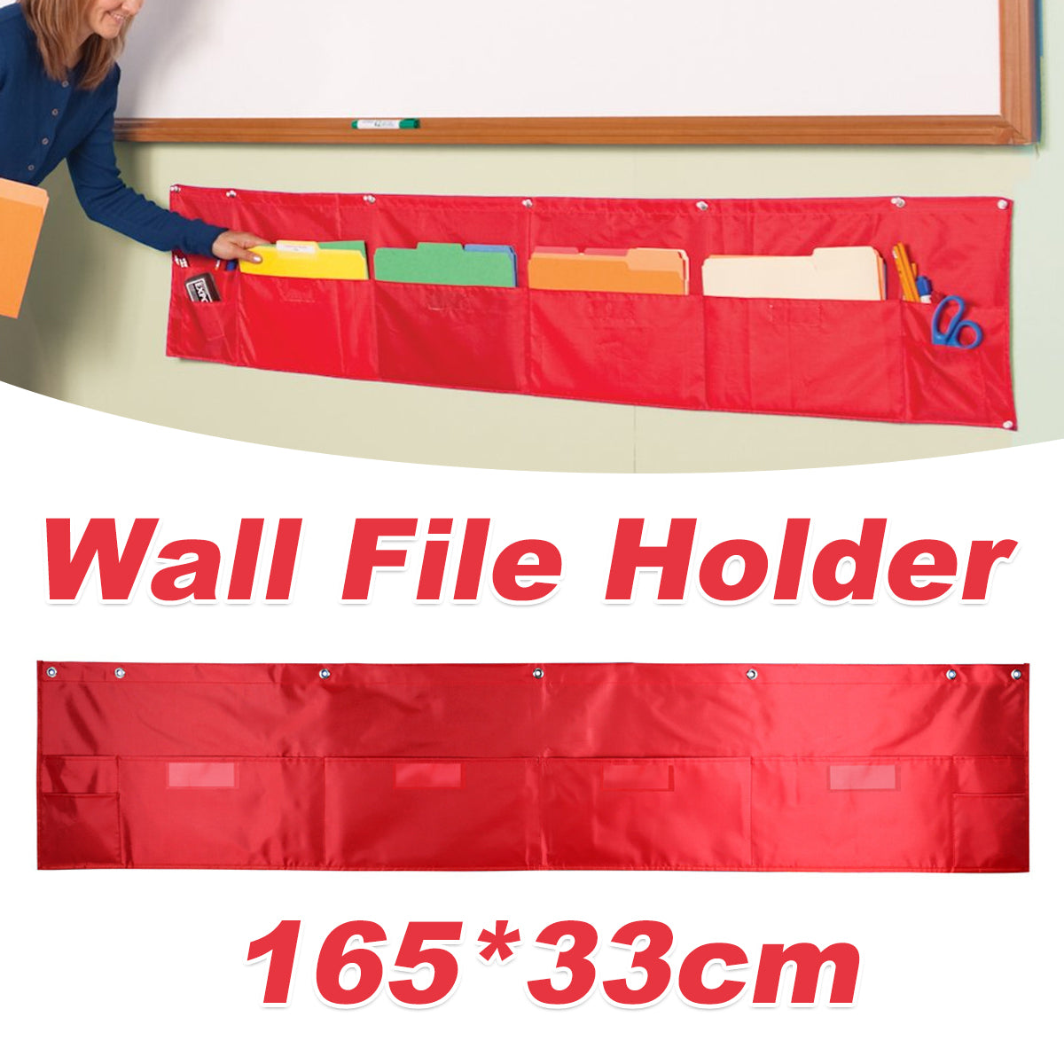 Wall-Mounted File Storage Hanging Bag Waterproof Multi Pocket Red