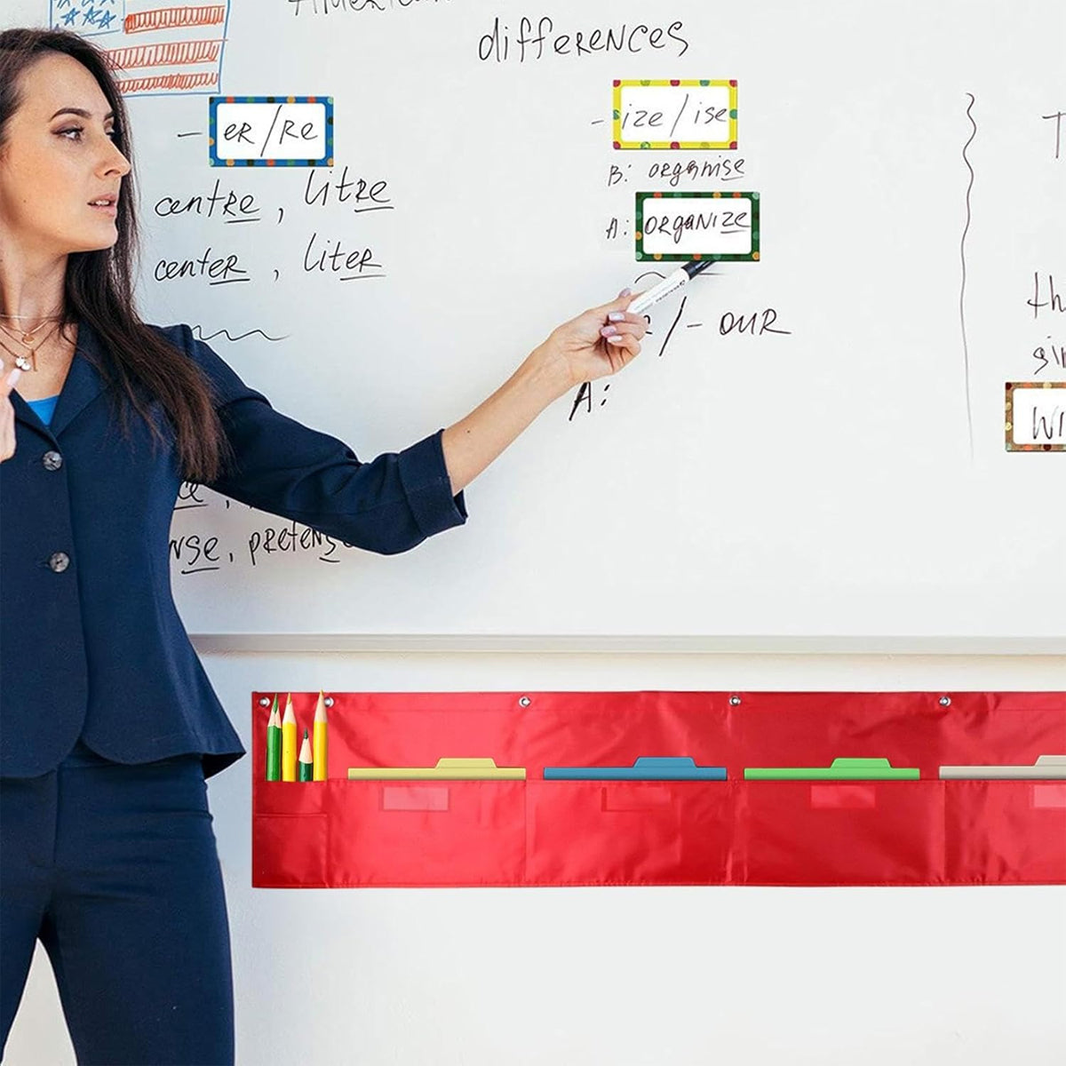 Wall-Mounted File Storage Hanging Bag Waterproof Multi Pocket Red