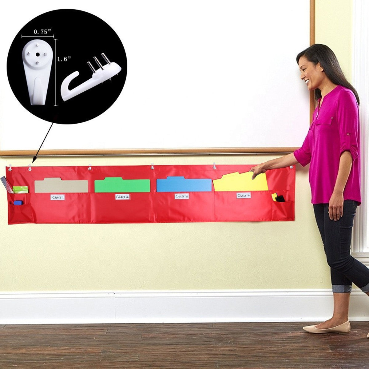 Wall-Mounted File Storage Hanging Bag Waterproof Multi Pocket Red