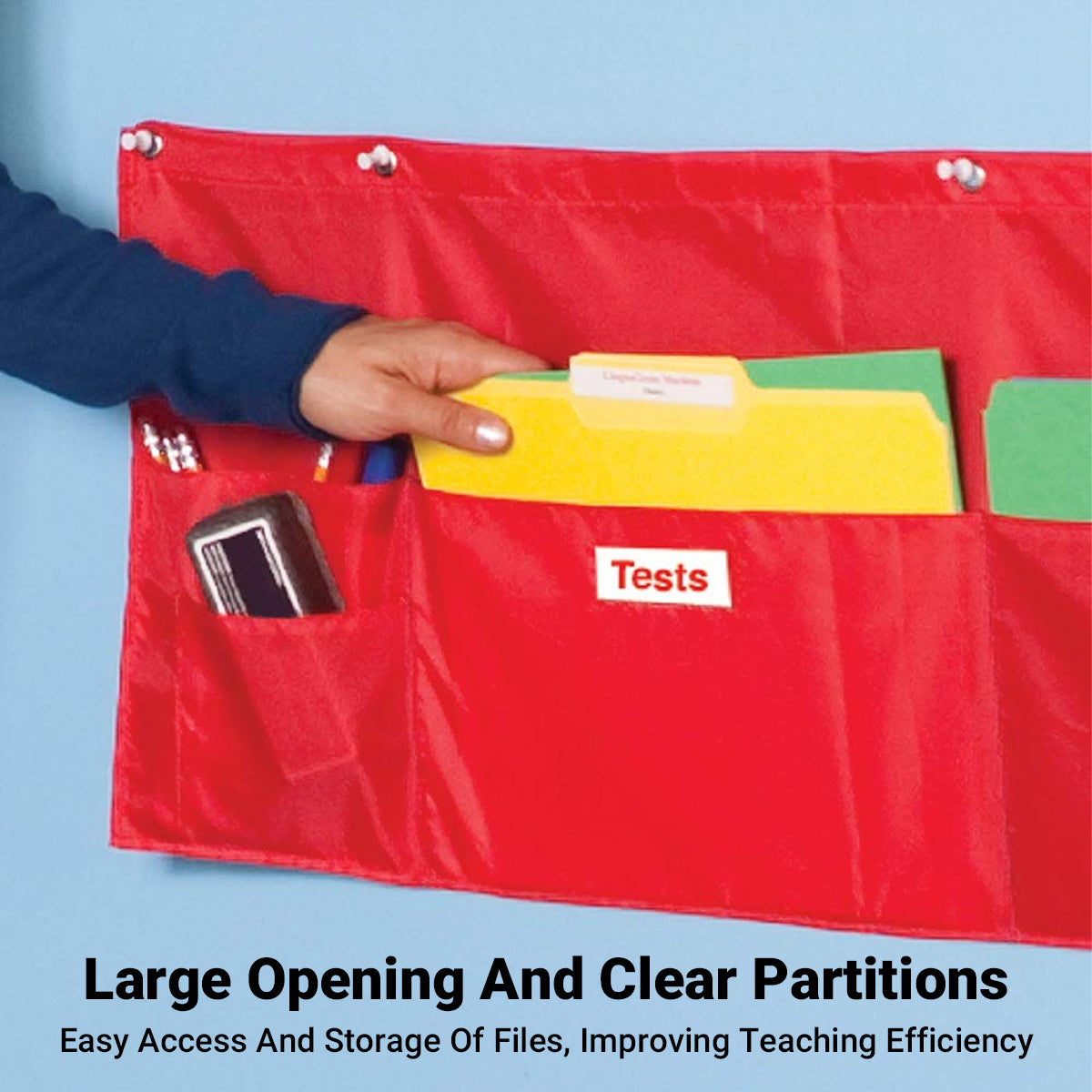 Wall-Mounted File Storage Hanging Bag Waterproof Multi Pocket Red