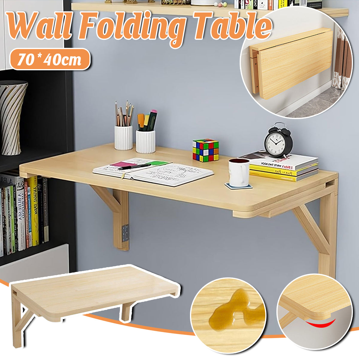 Wall-Mounted Foldable Wood Table with Space-Saving Design