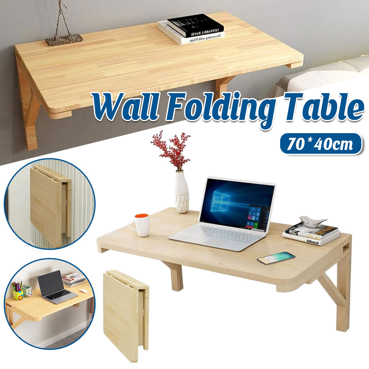 Wall-Mounted Foldable Wood Table with Space-Saving Design