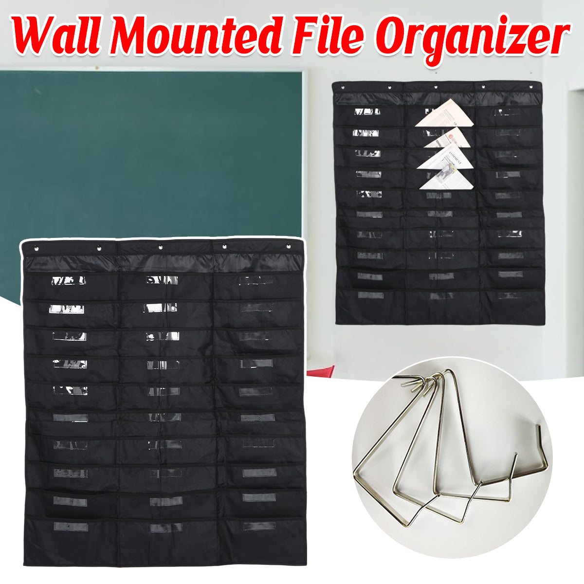 30 Pockets Wall Mounted File Organizer Oxford Cloth Black