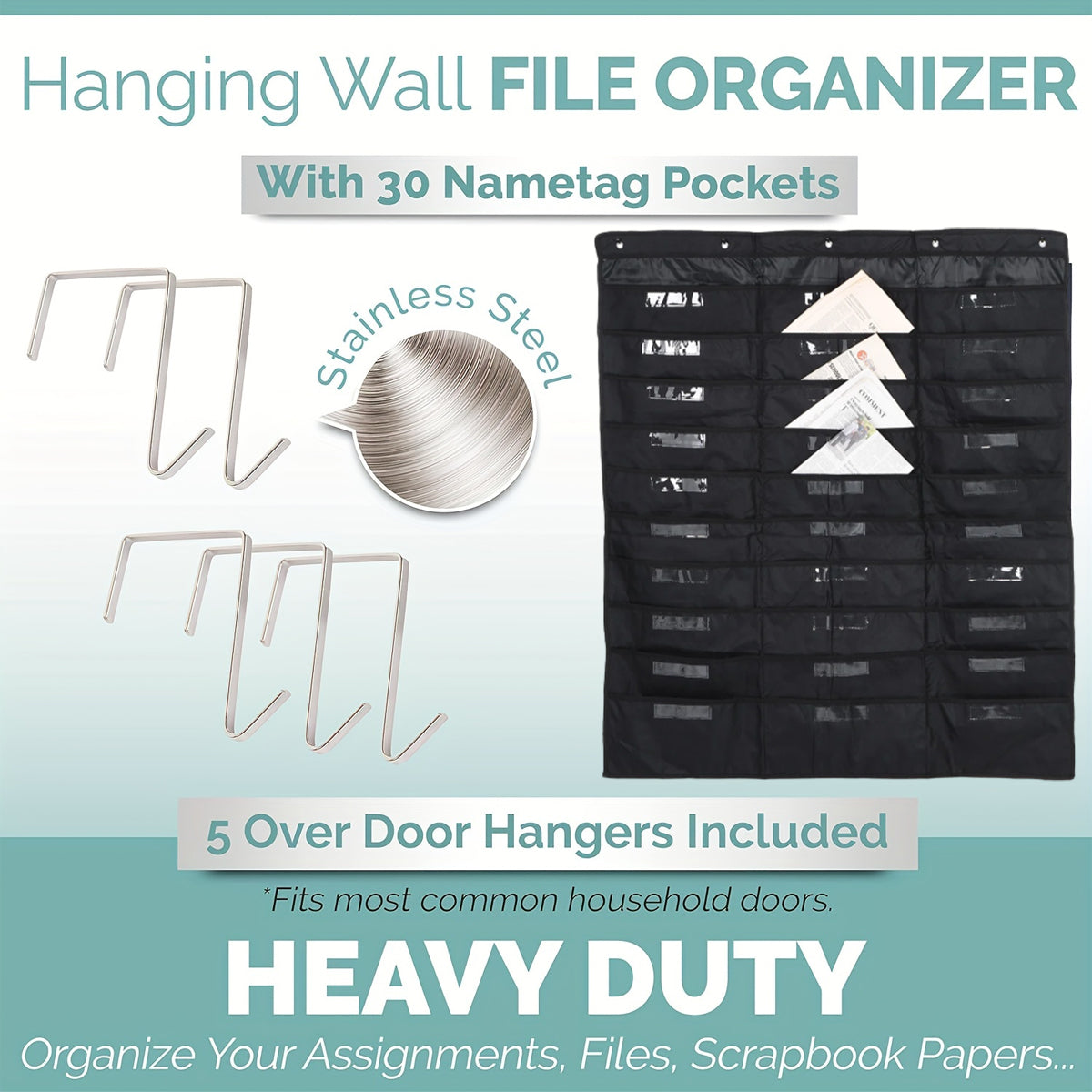 30 Pockets Wall Mounted File Organizer Oxford Cloth Black