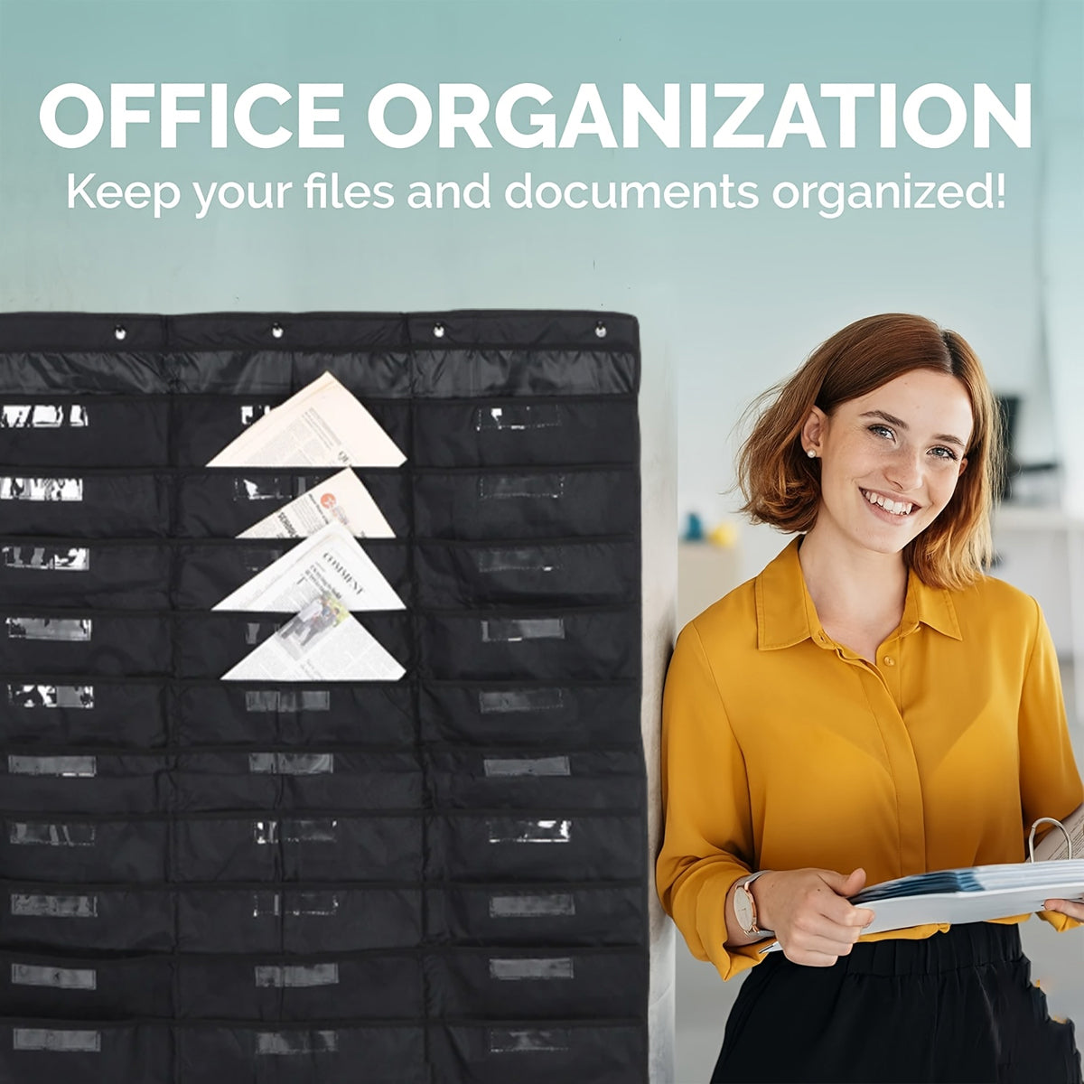 30 Pockets Wall Mounted File Organizer Oxford Cloth Black