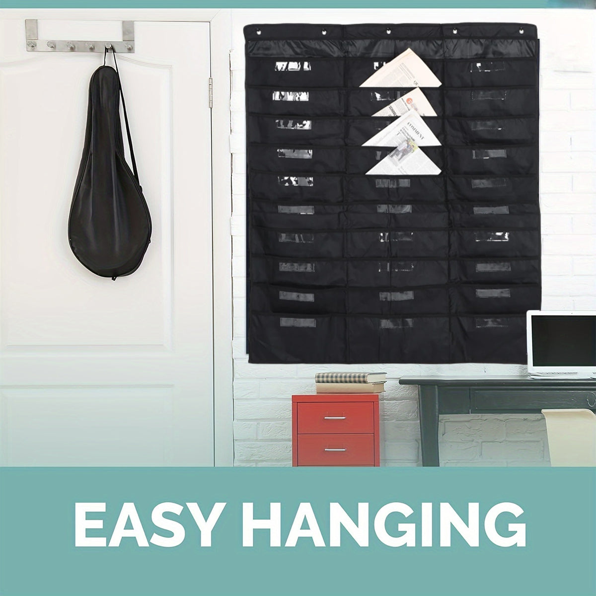 30 Pockets Wall Mounted File Organizer Oxford Cloth Black