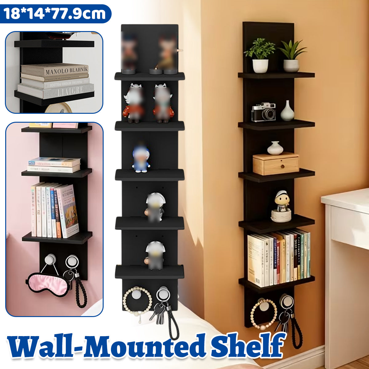 5-Tier Wall-Mounted Shelf with 40lbs Load Capacity