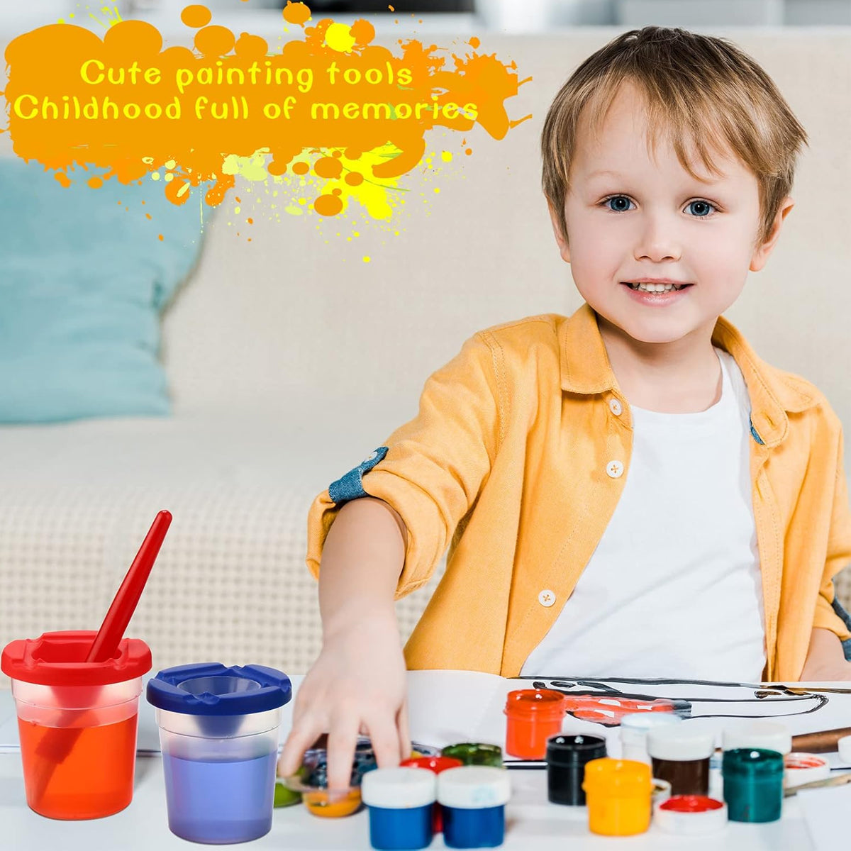 10 Sets Kids Painting Wash Cups with Pig Bristle Brushes