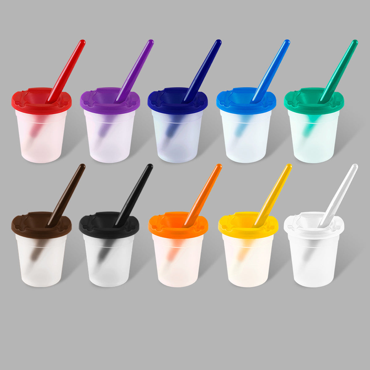 10 Sets Kids Painting Wash Cups with Pig Bristle Brushes