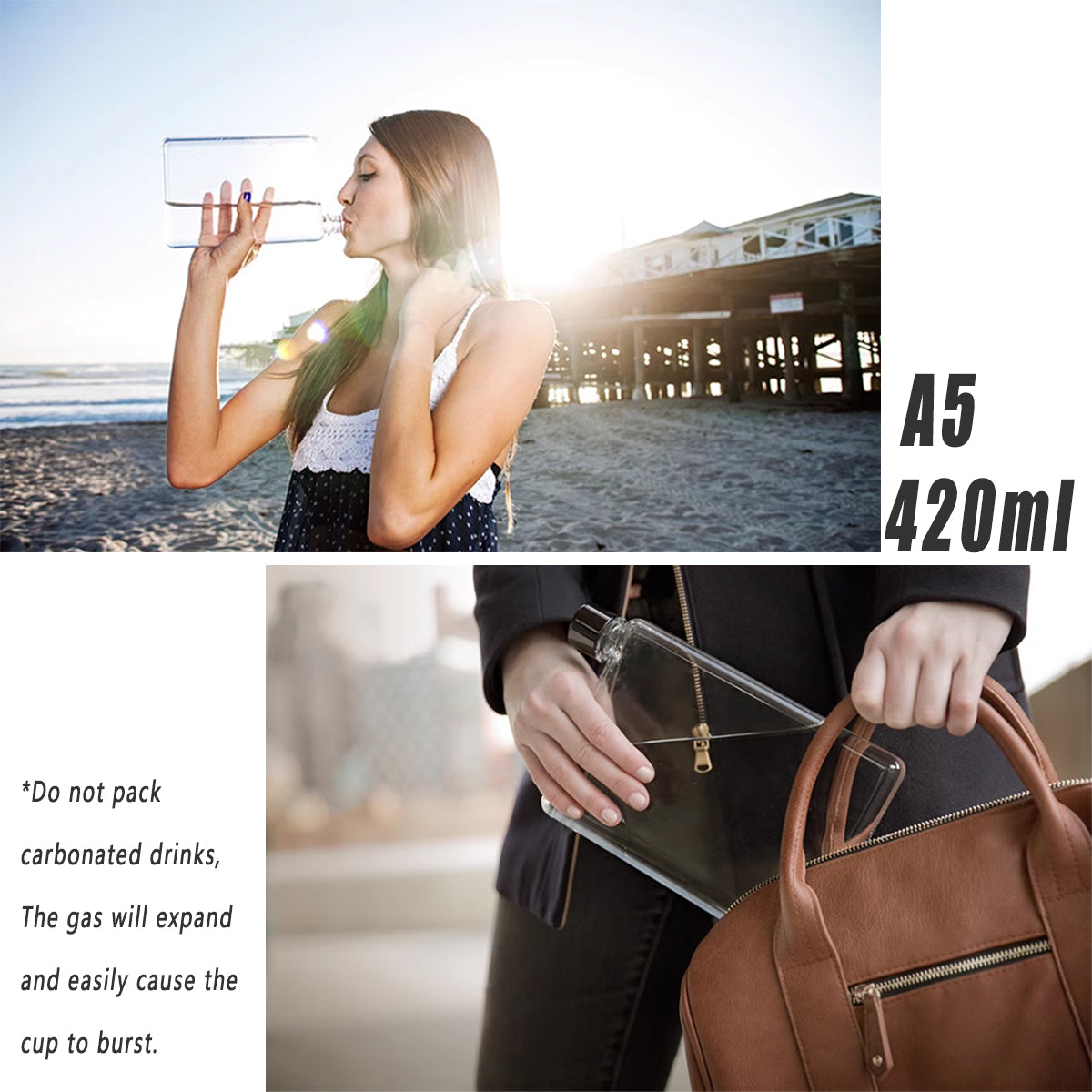420ml Flat Plastic Water Bottle for Sports Travel