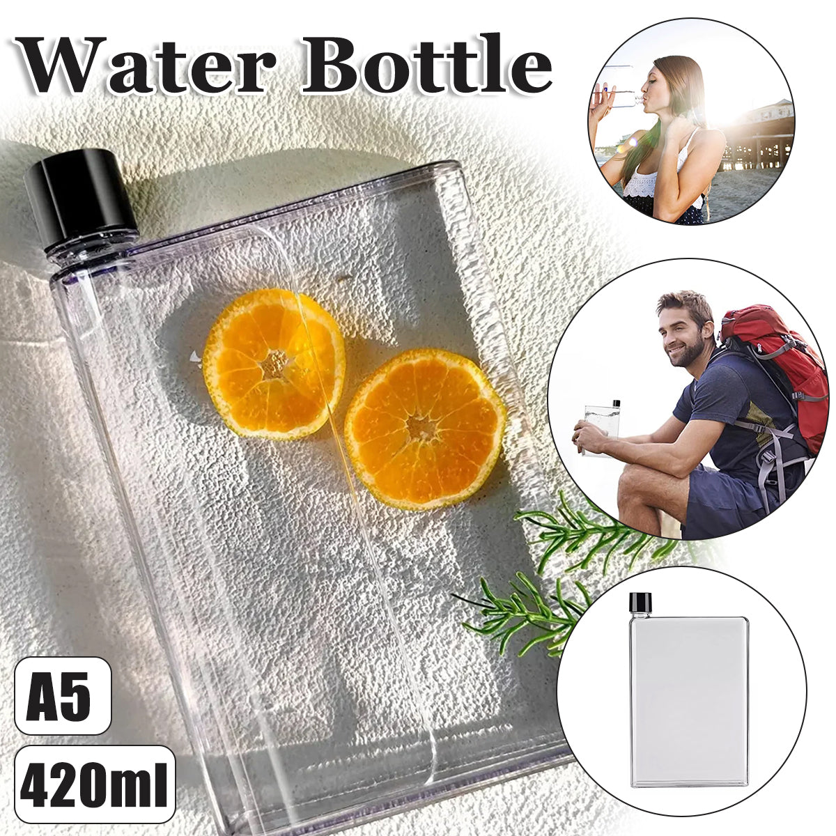 420ml Flat Plastic Water Bottle for Sports Travel