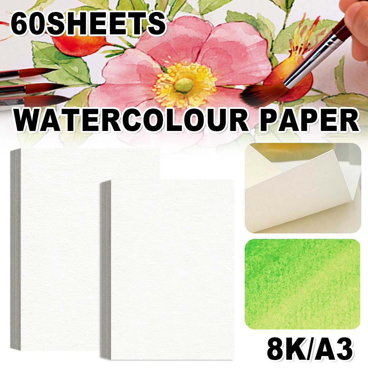 60 Sheets A3 Watercolour Paper 230gsm for Painting