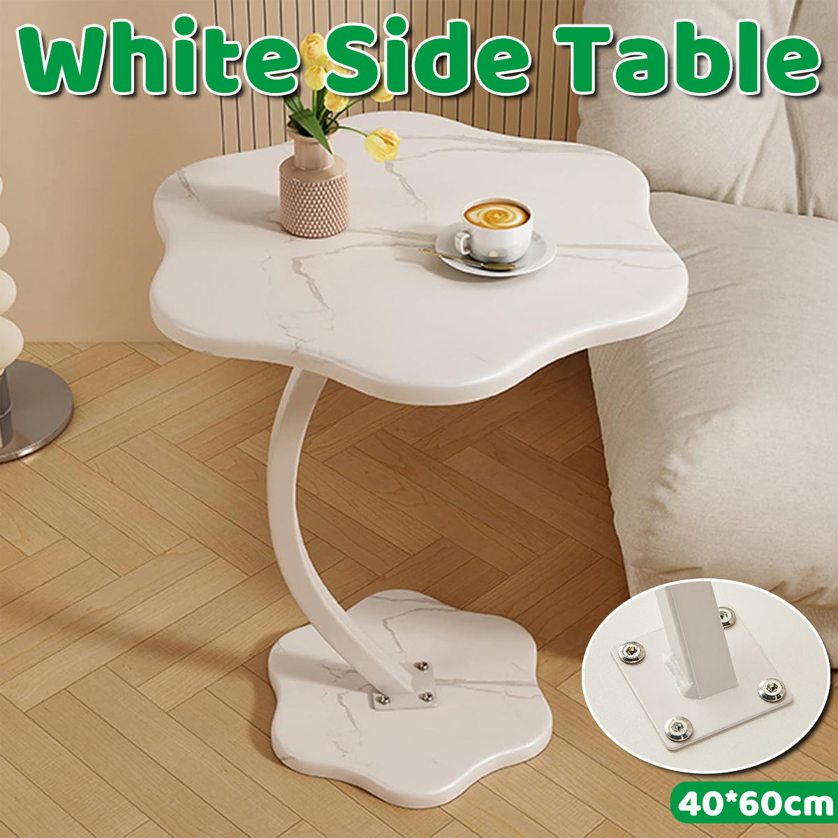 White Side Table with Storage Shelf for Home Office Use