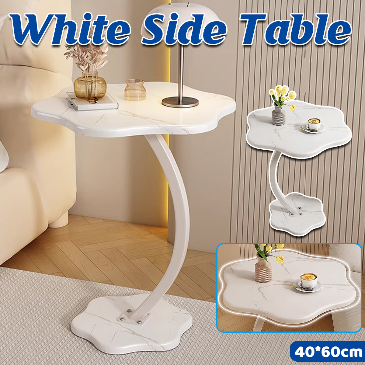 White Side Table with Storage Shelf for Home Office Use