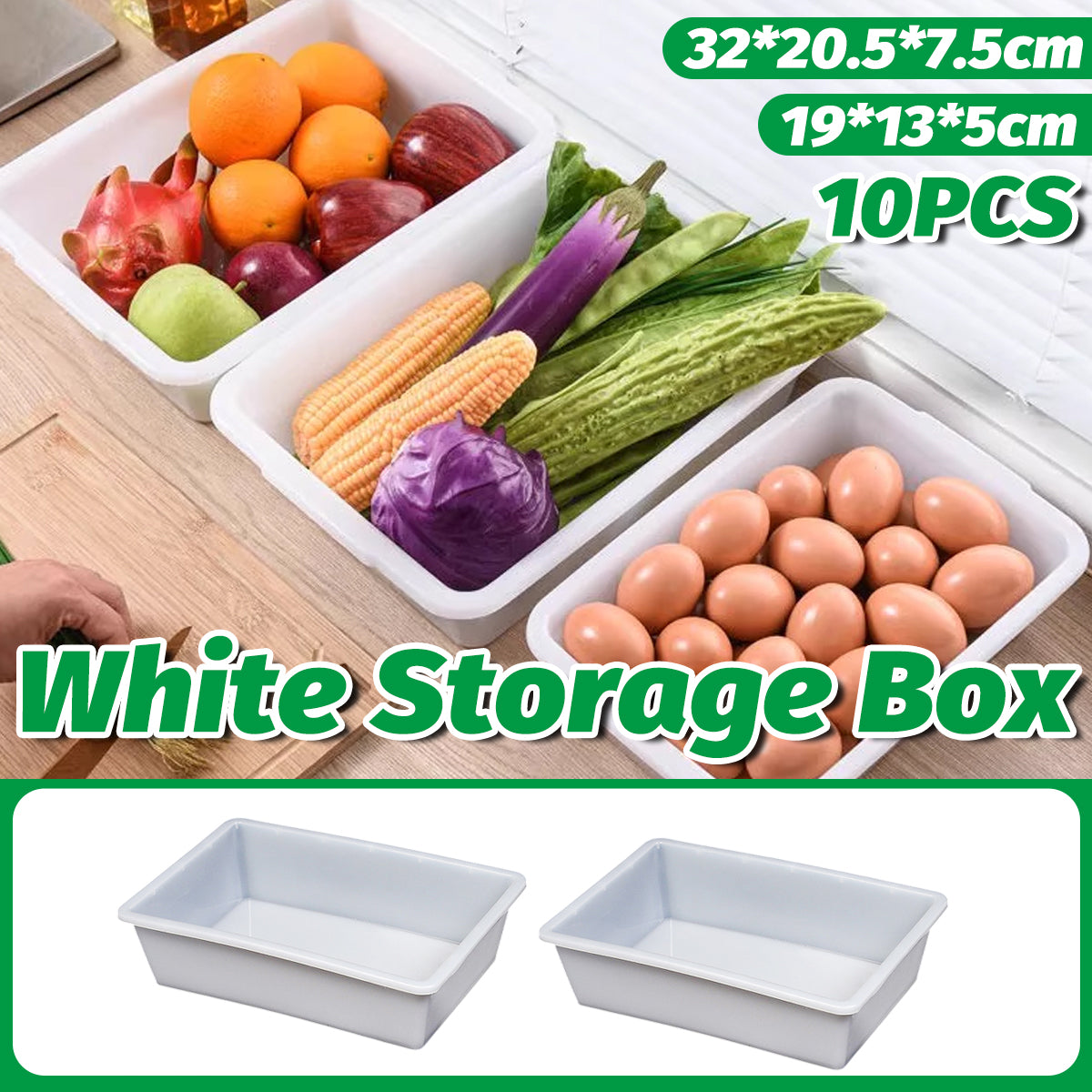 10pcs White Plastic Kitchen Storage Containers