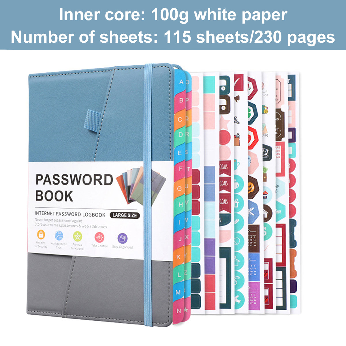 A5 Password Book with Alphabetical Tabs and Planning Stickers
