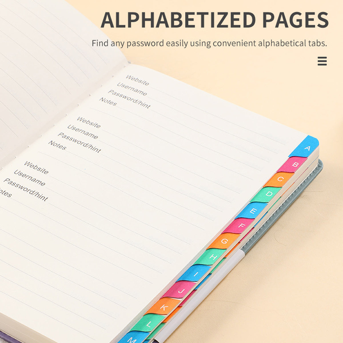 A5 Password Book with Alphabetical Tabs and Planning Stickers
