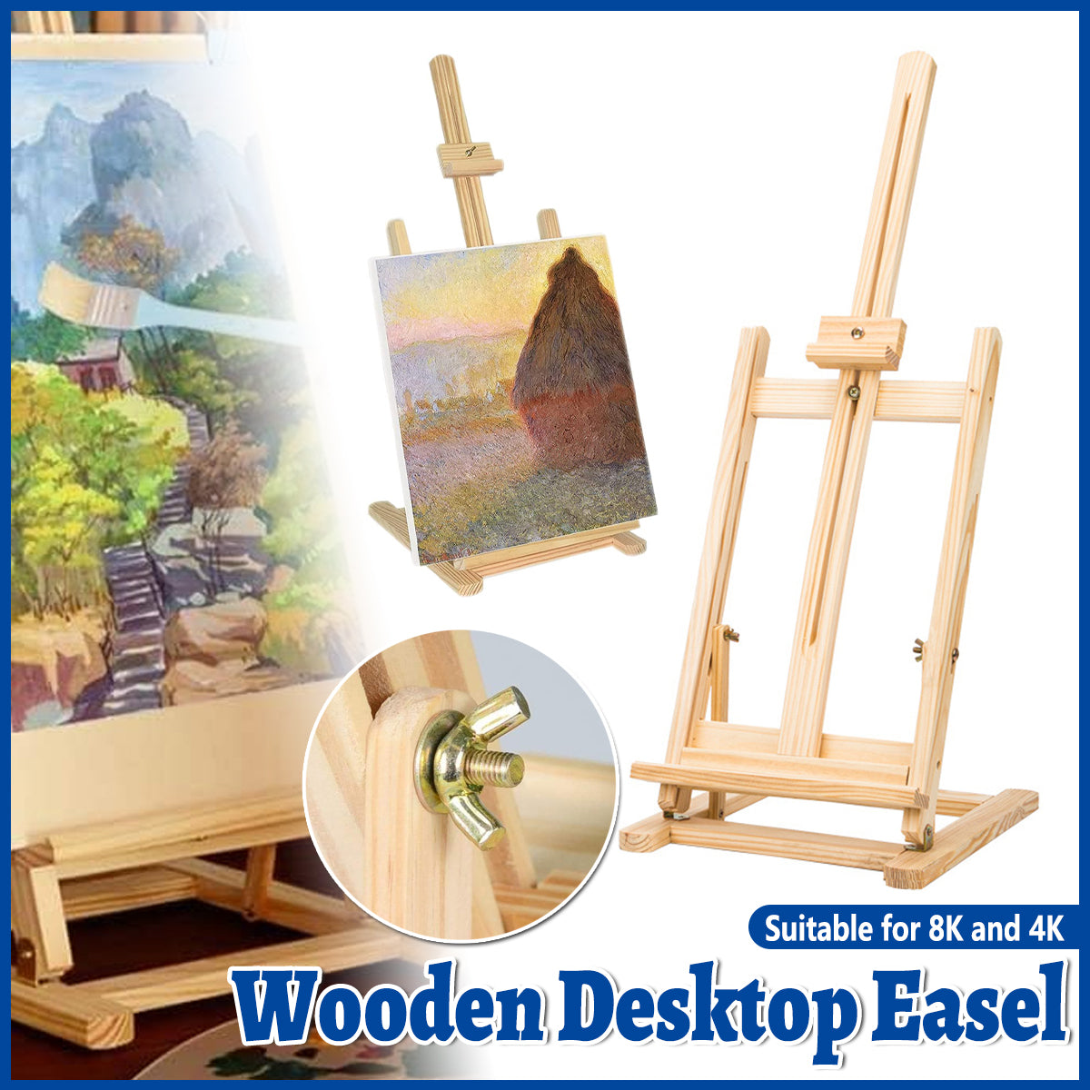 Wooden Tabletop Easel Stand Foldable Adjustable Natural Finish