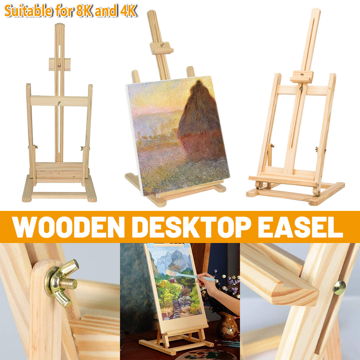 Wooden Tabletop Easel Stand Foldable Adjustable Natural Finish