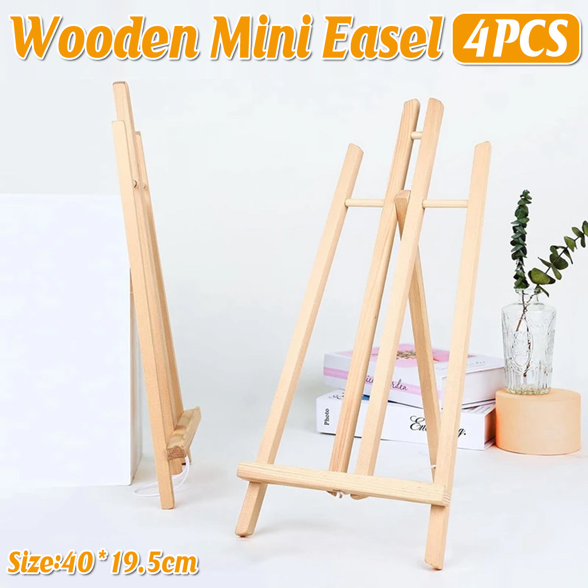 4 Pcs Mini Pine Wood Desktop Tripod Easel with Rope Support