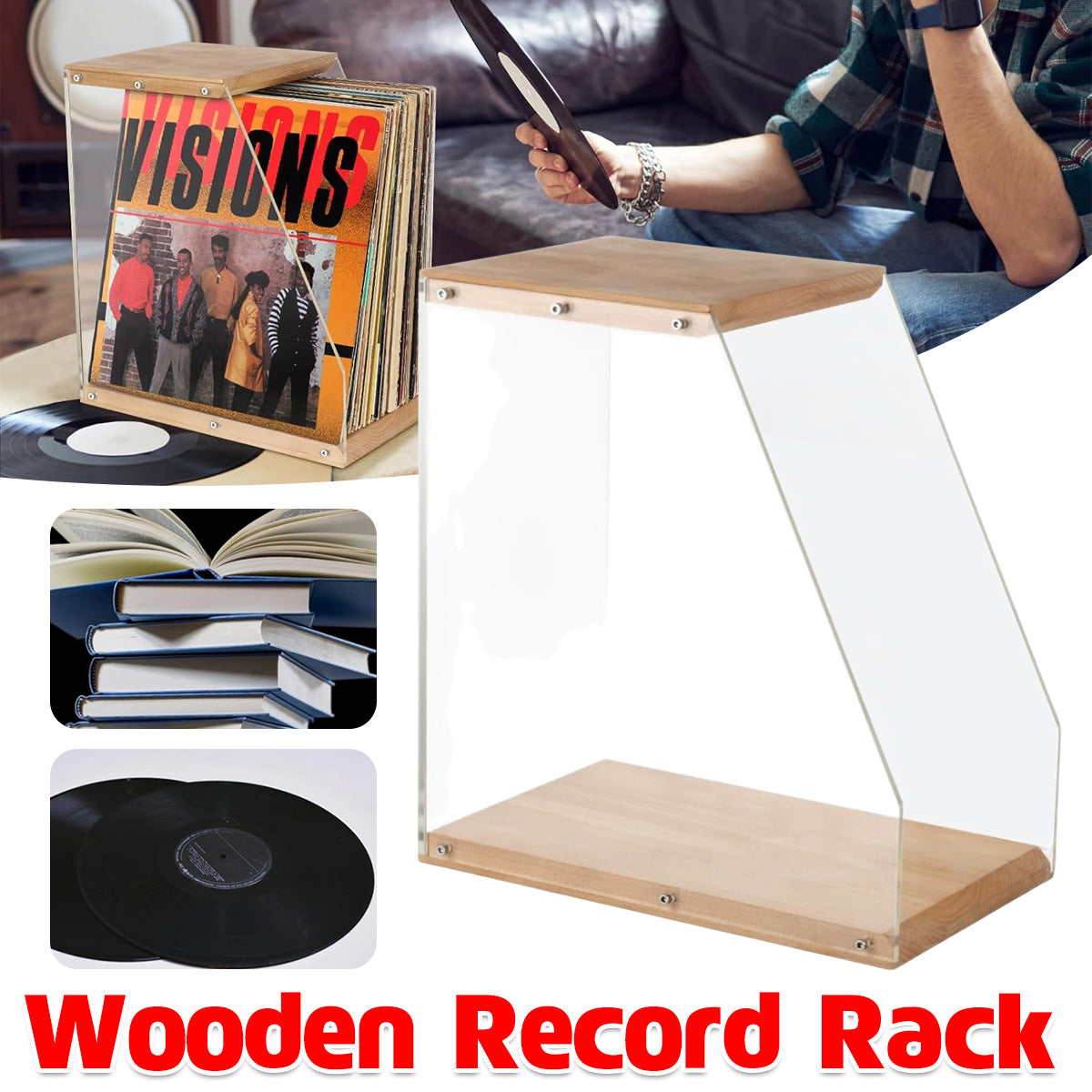 Wooden Vinyl Record Stand for Desktop Home Decor