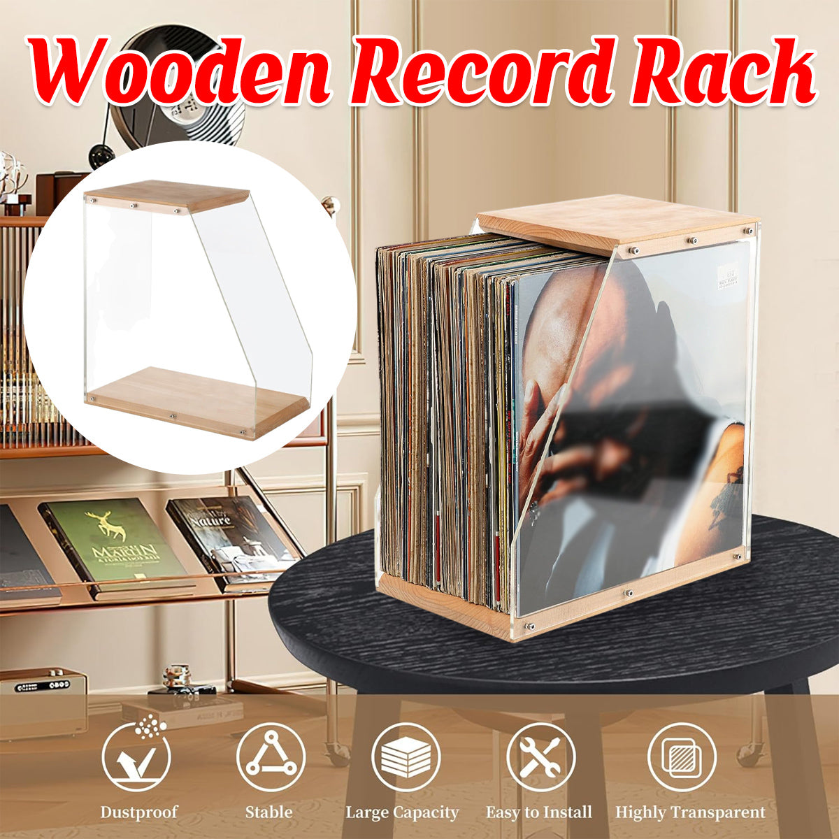 Wooden Vinyl Record Stand for Desktop Home Decor