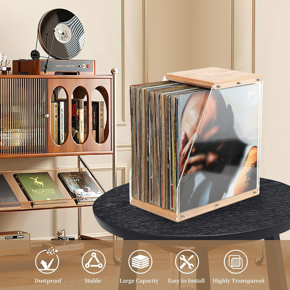 Wooden Vinyl Record Stand for Desktop Home Decor