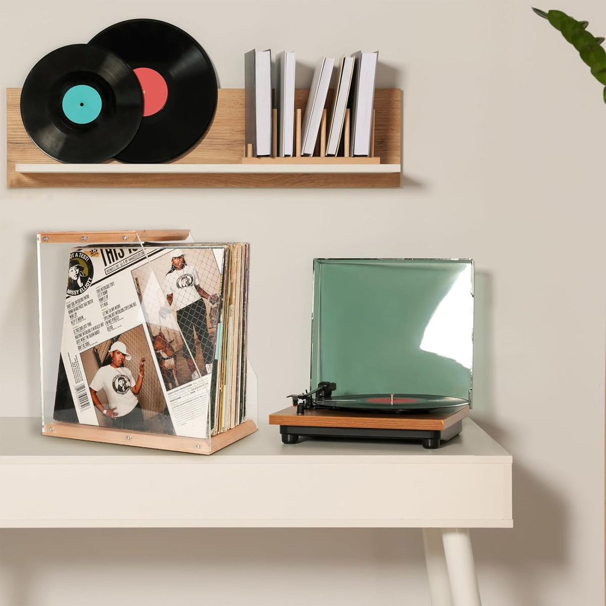 Wooden Vinyl Record Stand for Desktop Home Decor