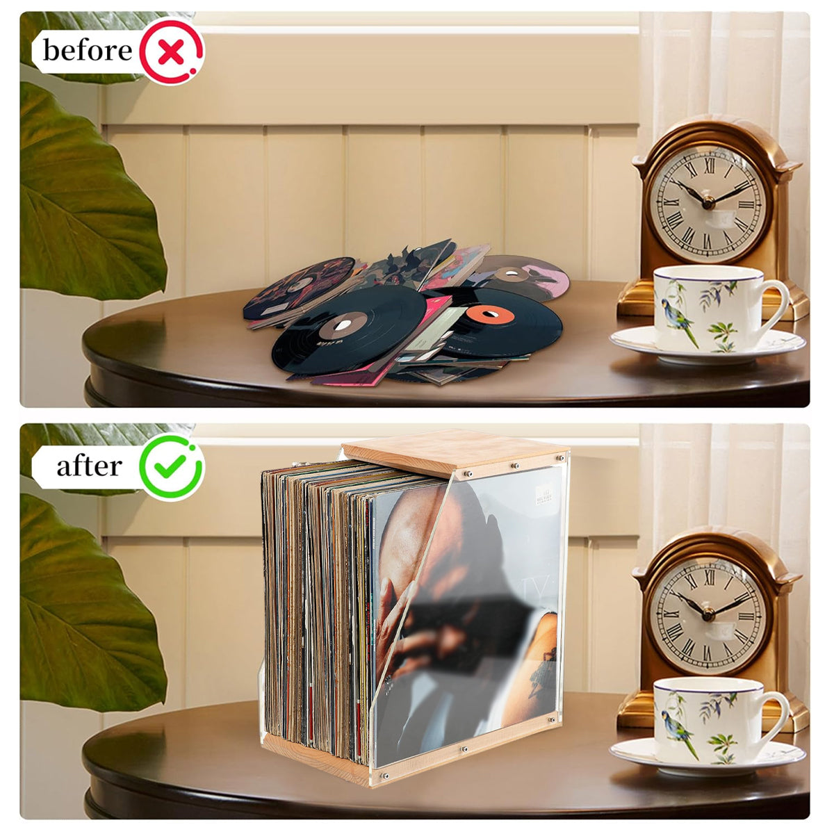 Wooden Vinyl Record Stand for Desktop Home Decor